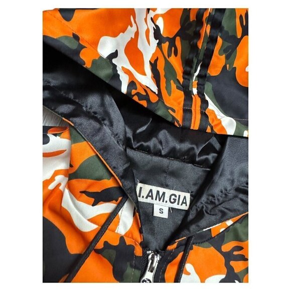 I AM GIA Luxury Designer Streetwear Orange Camo Full Zip Bomber Jacket Small - Picture 4 of 5